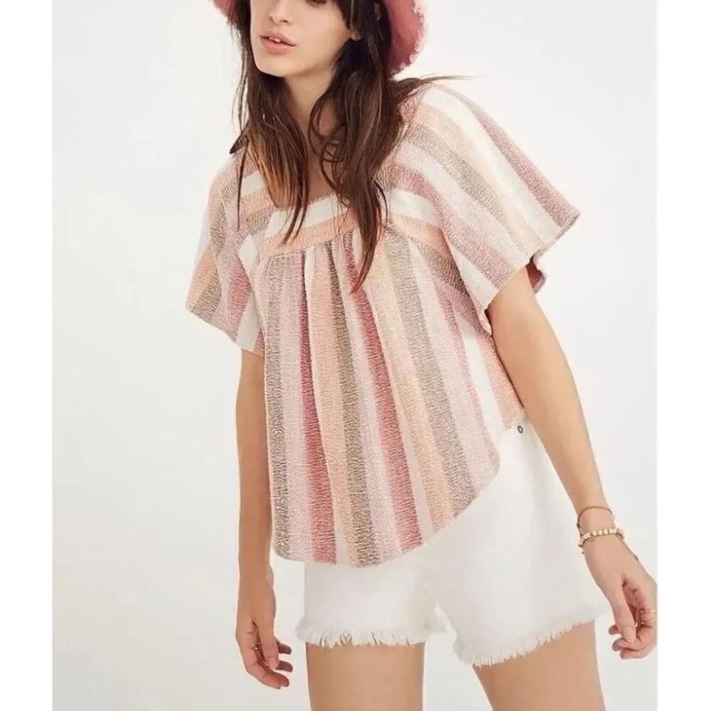Madewell Stripe Butterfly Sleeve Top | Orange in Medium